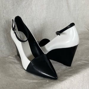 Black & white wedge heels